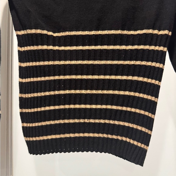 Caslon Striped Knit Sweater Black Cream | V-Neck Long Sleeve | MP - Picture 11 of 13